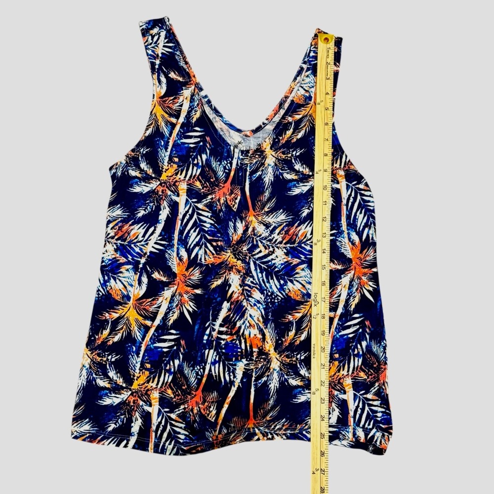 NEW Blue Flowy Tank Top Womens M Summer Palm Trees Beach Island Coastal Boho - Picture 8 of 13
